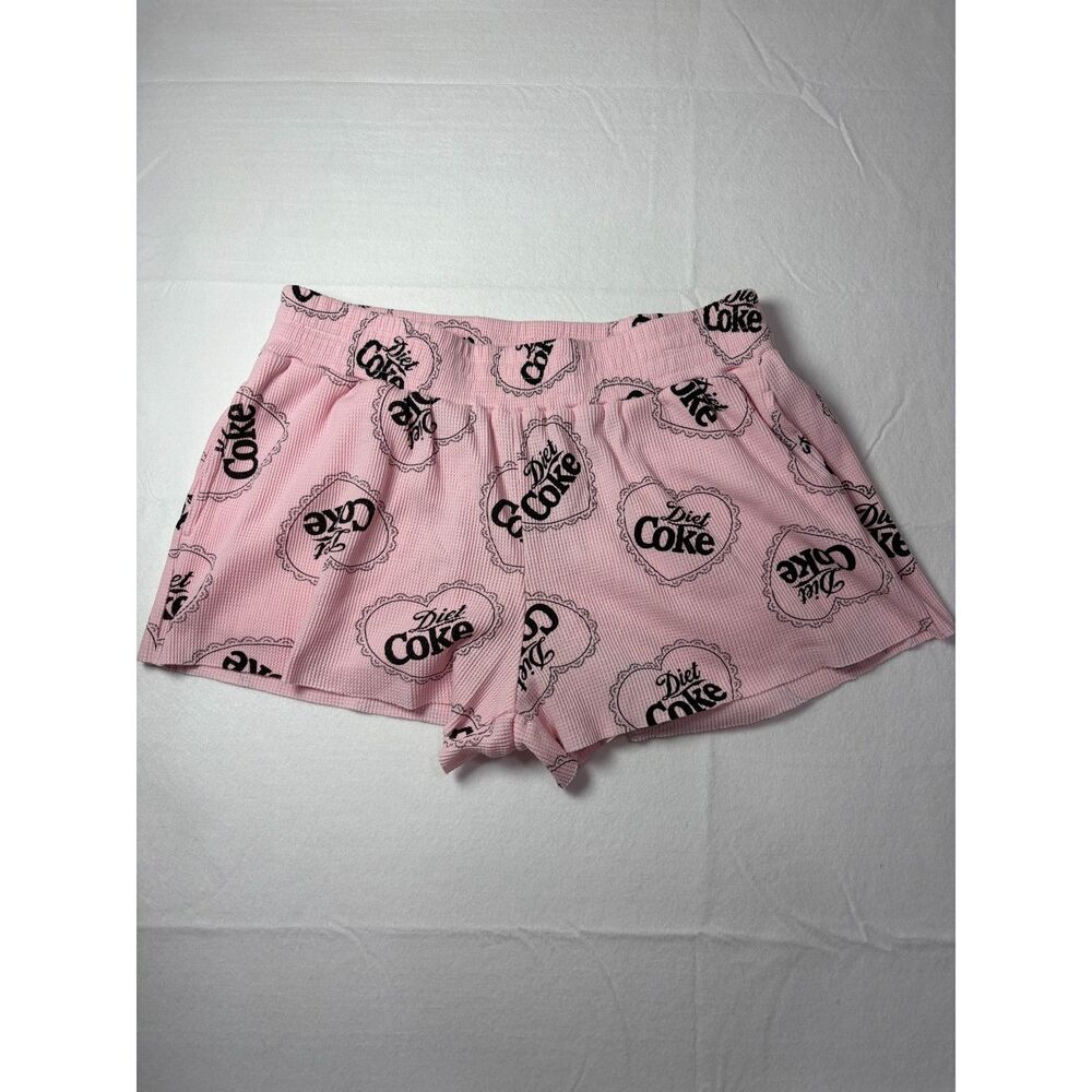 Coca Cola Diet Coke Lace Heart Waffle Knit Lounge Shorts Pink Womens Medium
